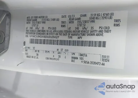 2013 Ford Escape Se from USA, damaged, VIN 1FMCU9GX6DUD25027